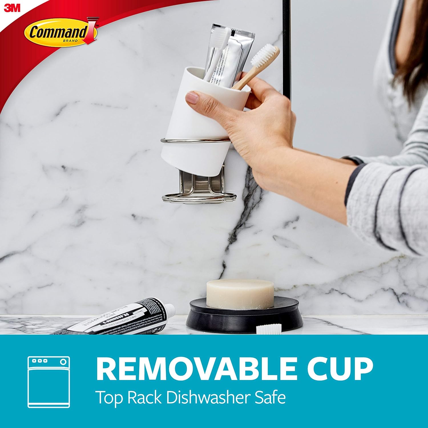 Command Accessory Organizer, Satin Nickel, 1-Organizer, 4-Water-Resistant Strips, Organize Damage-Free: Home Improvement