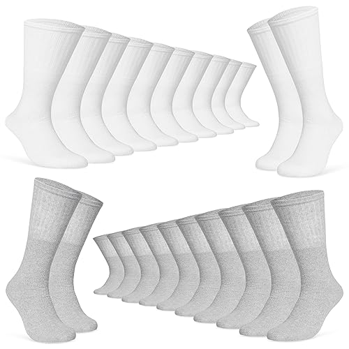 CityComfort Mens Socks 12 Pack Gifts for Men Teens Calf Length Socks Vibrant Colourful Breathable Sports Casual Work (White/Grey-12 Pack, 7/9.5 UK)