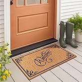 LuxUrux Welcome Mat Outdoor Coco Coir Doormat, with Heavy-Duty PVC Backing - Natural - Perfect Color/Sizing for Outdoor/Indoo