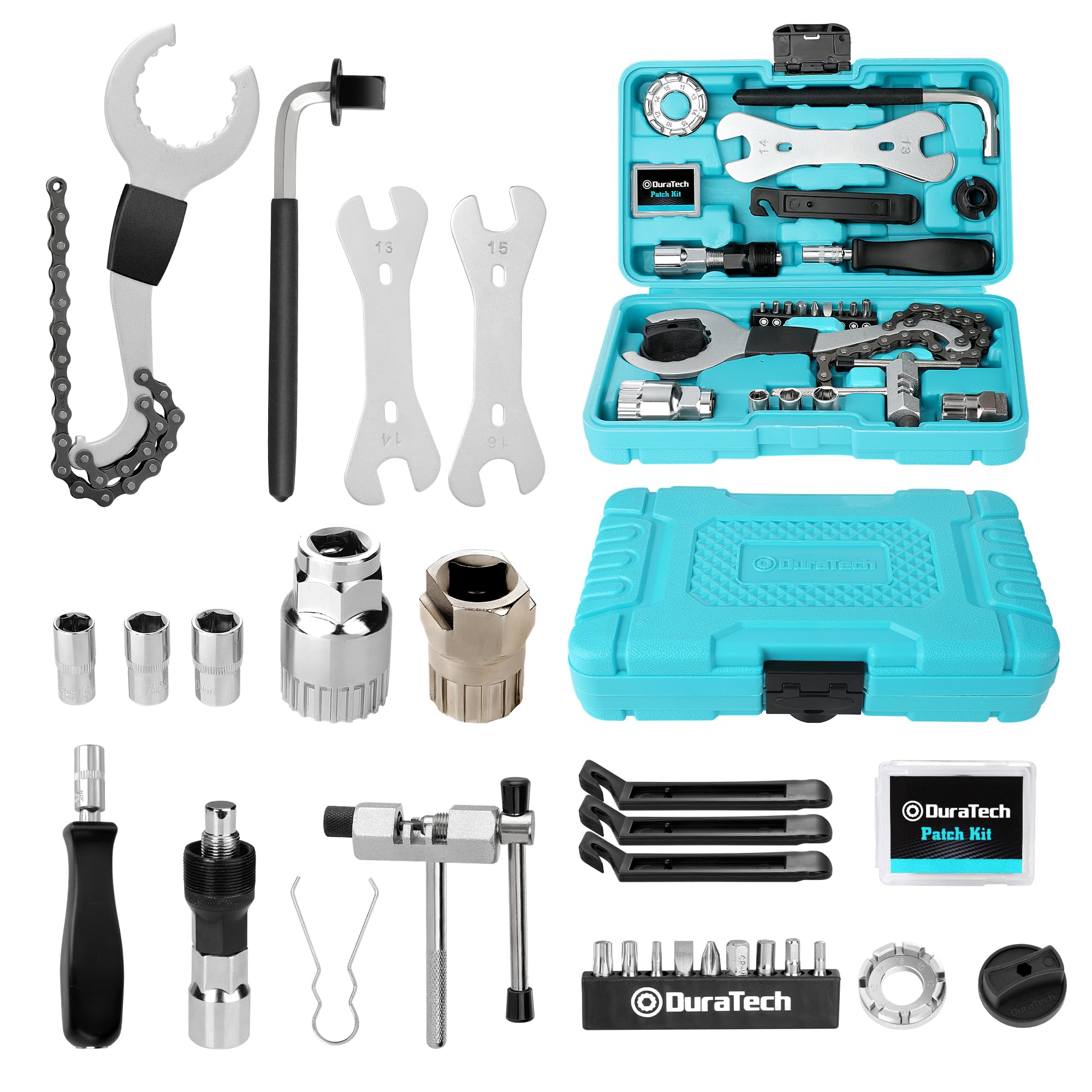 DURATECH 31-Piece Bicycle Repair Set, Bicycle Repair kit with Tool Box, Bike Tool Kit, Home Multi-Purpose Repair Kit, Suitable for Bike Tire Chain Repairs, Home Routine Repair, DIY