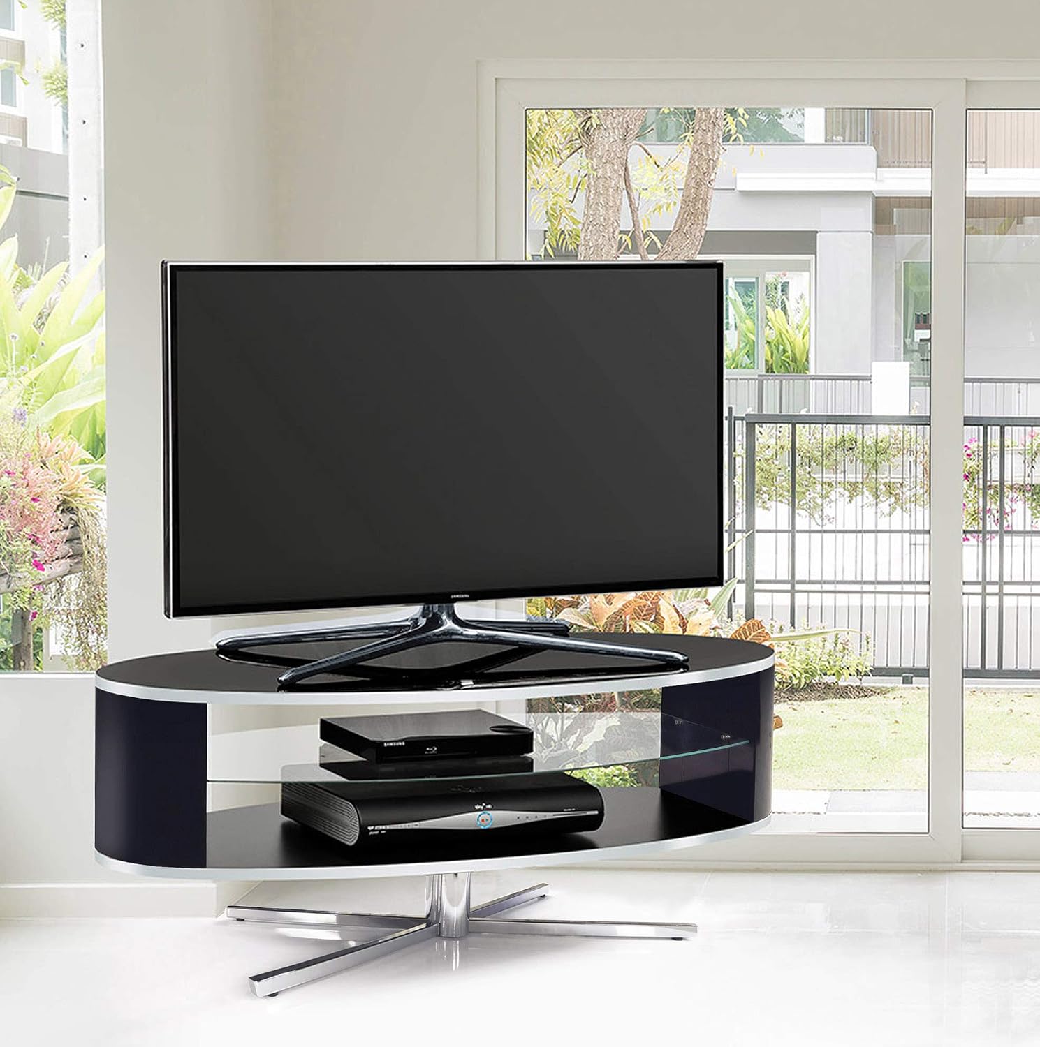 MDA Designs Orbit 1100BB Gloss Black TV Stand with Gloss Black Curved Sides for Flat Screen TVs up to 55" - Image 5