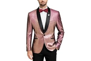 YND Men's Shiny Tuxedo Jacket, Sequin Slim Fit Blazer, One-Button Shawl Lapel Suit for Party, Prom, Wedding, Dinner