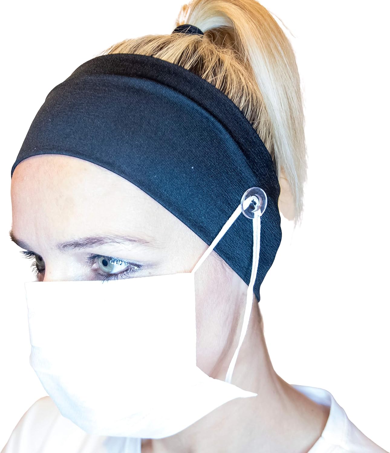 Black Button Headband Medical Face Mask Holder Everyone Wearing a Mask
