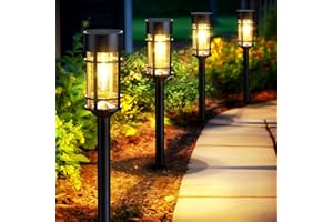 Mancra Solar Pathway Lights, 8 Pack LED Solar Lights Outdoor Waterproof, Glass Metal Garden Lighting for Yard Path Landscape Lawn Walkway Driveway, 3000K