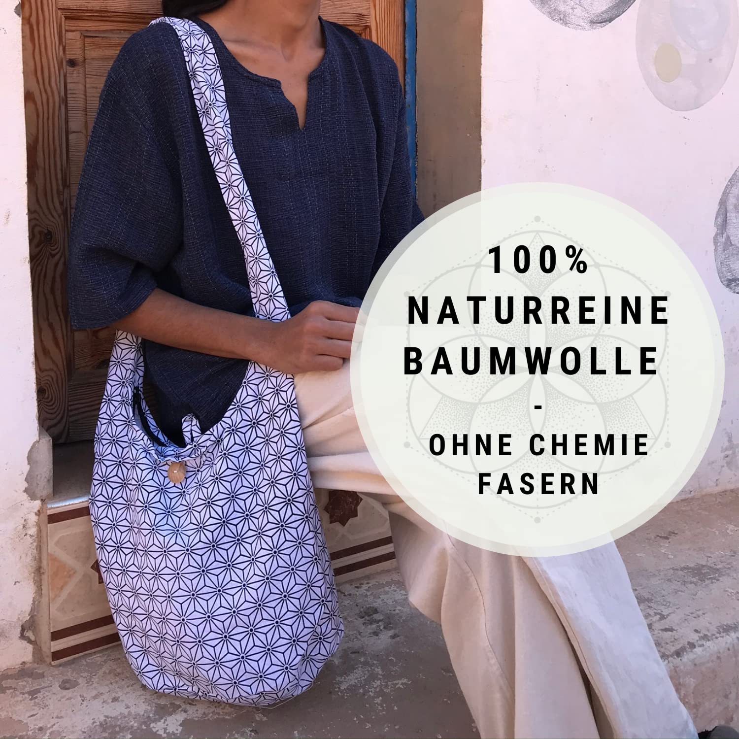 PANASIAM Schulterbeutel Damen & Herren, große & leichte Baumwolltasche, Umhängetasche mit Reißverschluss, Unisex Schultertasche, mittelgroße Tasche, schwarz