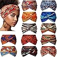 XunYee 12 Pcs Boho Yoga Twisted Knot Headbands - Assorted Wide Elastic Bandeau Hair Accessories for Women, Girls, Running, Sports