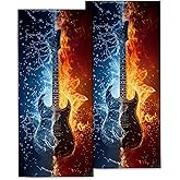 Kibue Exquisite Guitar Hand Towels, Soft Decorative Fun Water and Fire Contrast Design Hand Towel Set of 2 for Bathroom Hotel Home, Absorbent Dish Towels for Kitchen Drying Farmhouse Gifts 14×28 Inch