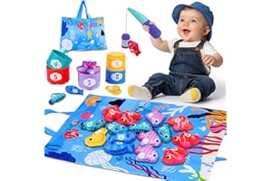 Arovan Montessori Toys for 1 Year Old - Cloth Fishing Game with Stacking Cups Toddler Toys for One Year Old Boy Girl First Birthday Gift - Sorting Learning Baby Toy 12-18 Months 1 2 Year Old