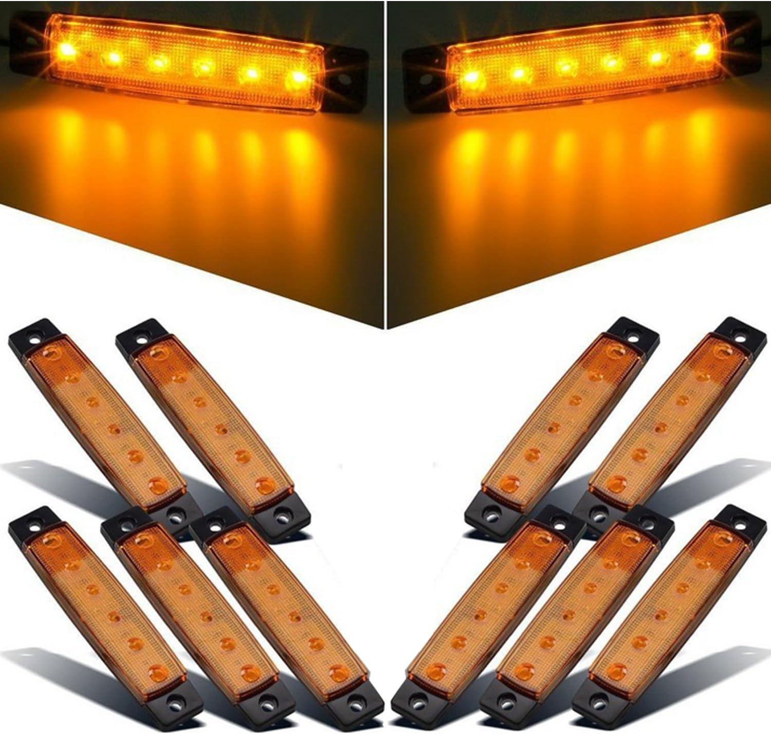 10 pcs 3.8" 6 LED Amber Side Led Marker, Trailer lights, Trucks, Marker lights, Rear side marker light, Trailer led marker lights, RV