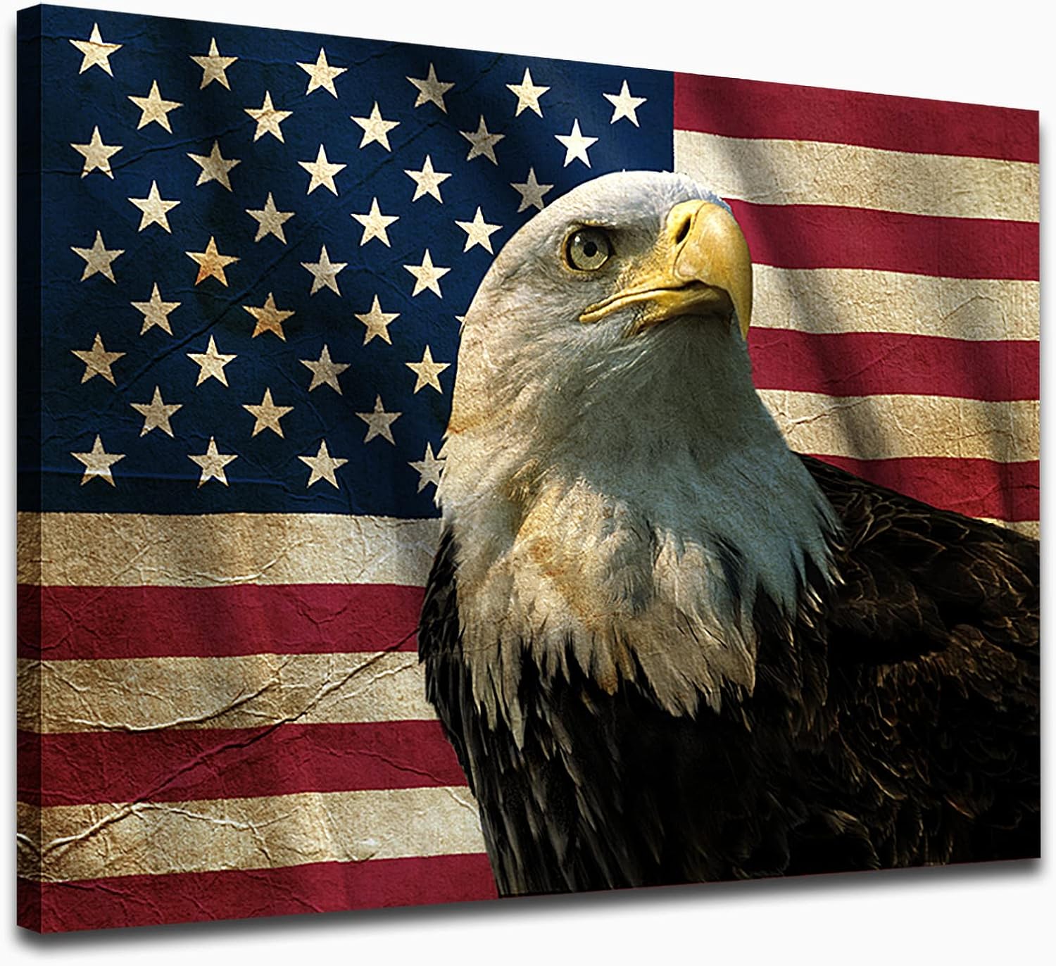 Paintings - American Flag Canvas Wall Art Eagle Canvas Pictures Red White Blue Painting USA Flag Patriotic Concept Wall Decor Independence Day Artwork for Office Living Room Home Décor Ready to Hang 12