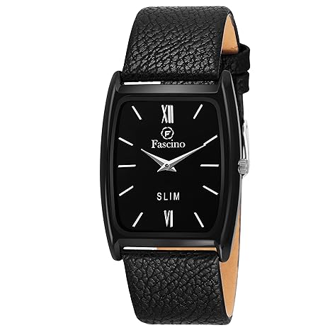 Fascino Mens Trending & Stylist Square Black Dial Slim Watch with Leather Belt | FCW 1341-BLK