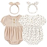 Ruliby Baby Girl Clothes Cotton Bubble Romper Floral Bodysuits Infant Outfit Set