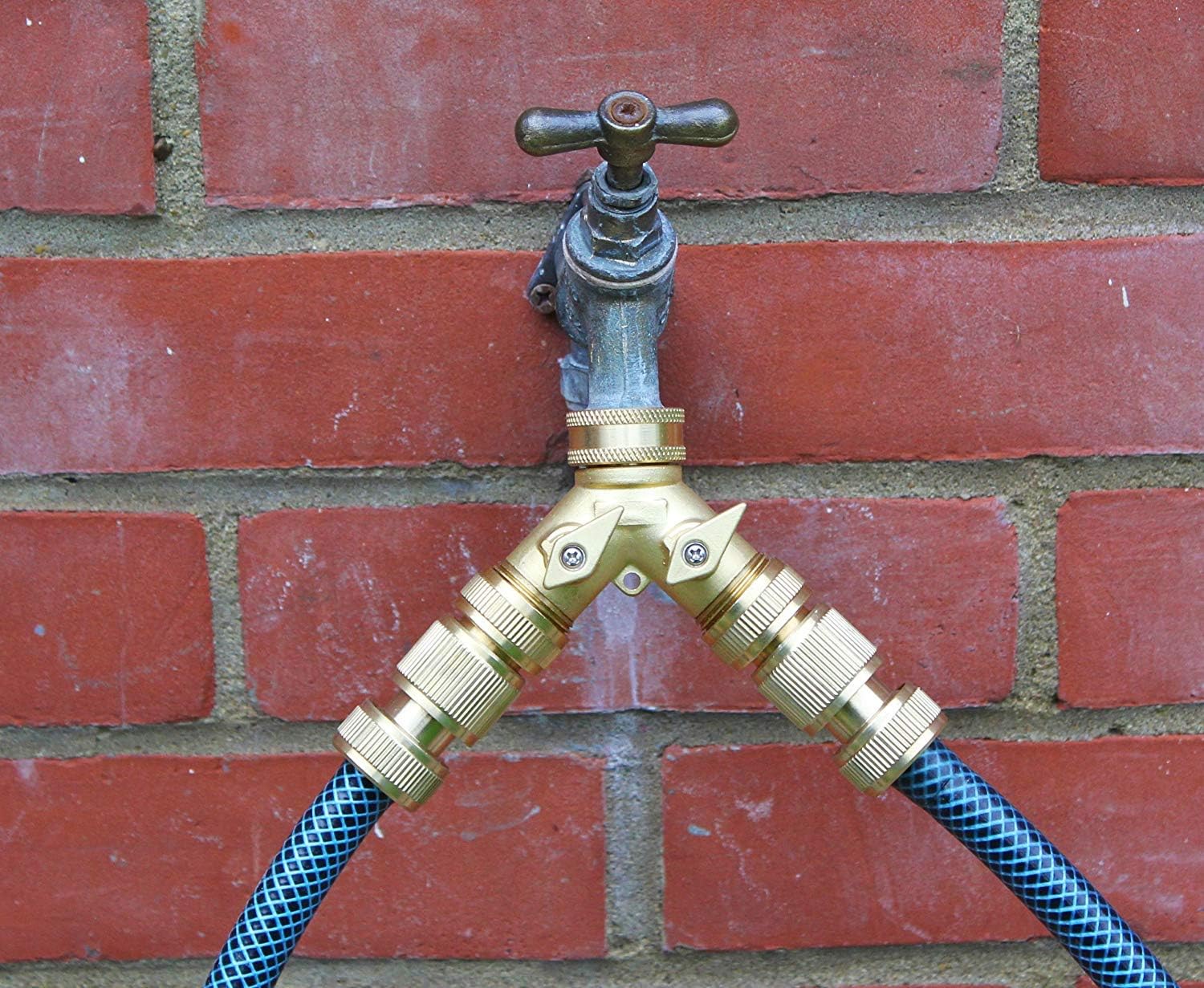 3/4" Brass Manifold,2 Way Garden Hose Splitter Hose Tap Connector,Outdoor Y Valve Water Tap Splitter Washing Machine Hose Connector,Y Splitter Manifold Garden Hose Faucet Adapter with On/Off Valves - Image 4