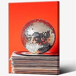 Vintage 70s Disco Ball Wall Art Posters Trendy Red
