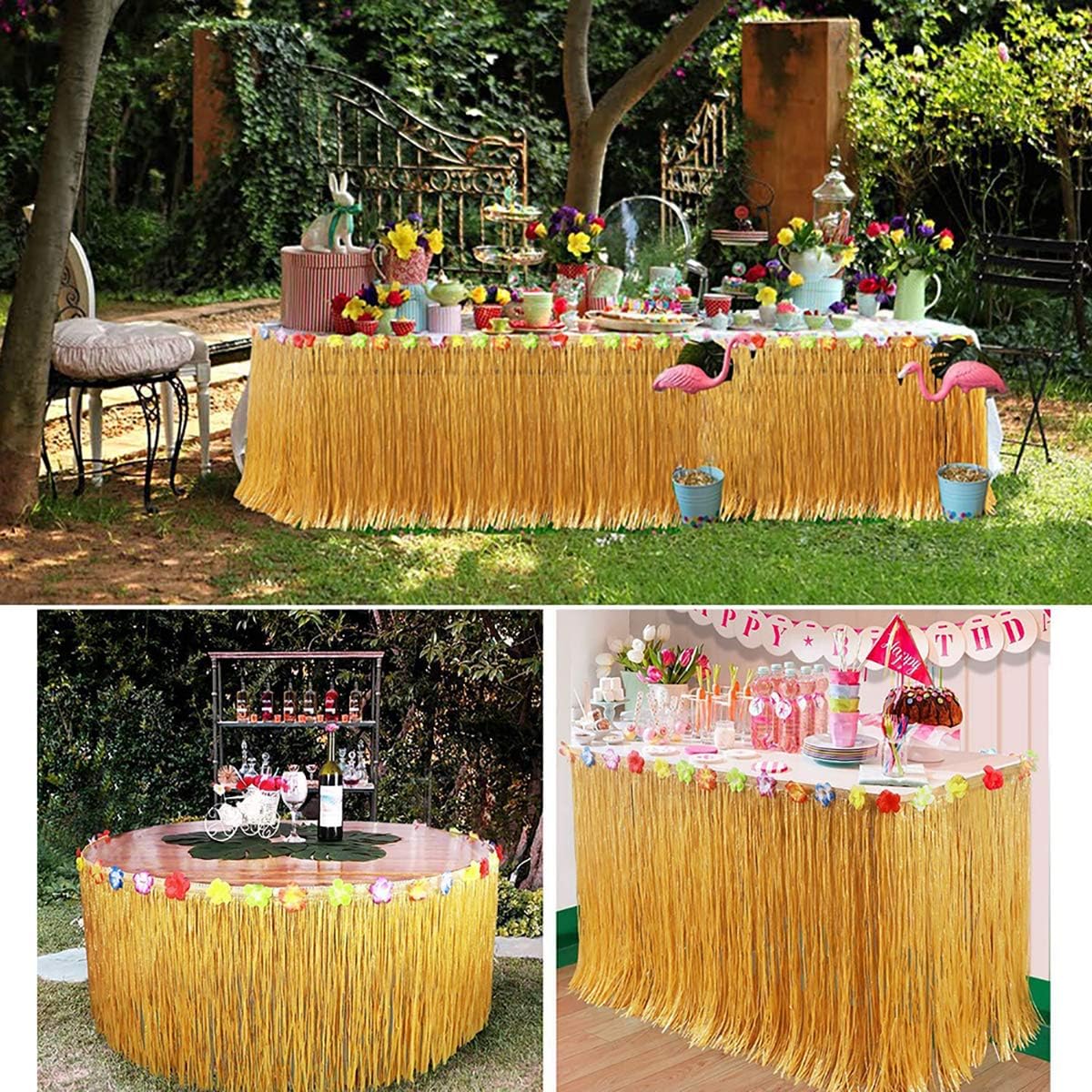 Celebration Party Decoration 2 Pack Hawaiian Table Hula Brown Grass Skirt And 24pcs Hibiscus Flowers With 24pcs Tropical Leaves For Luau Tabletop Decoration Birthdays Disposable Table Covers Table Skirts Kudosprs Com