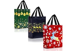 Nush Nush 12 Christmas Gift Bags with Handles – Reusable Christmas Bags for Gifts Medium Size - Holiday Gift Bags in Festive Red, Green & Navy Blue Mix - Perfect Party Favor Bags for Xmas - 8x4x10