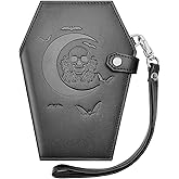 Lazy Skull Large Coffin Wallet – Horror Coffin Purse – Spooky Goth Skull Wallet for Women – Gothic Moon Wallet with Zipper – Snap Closure Witch Wallet– Halloween Witchy purse