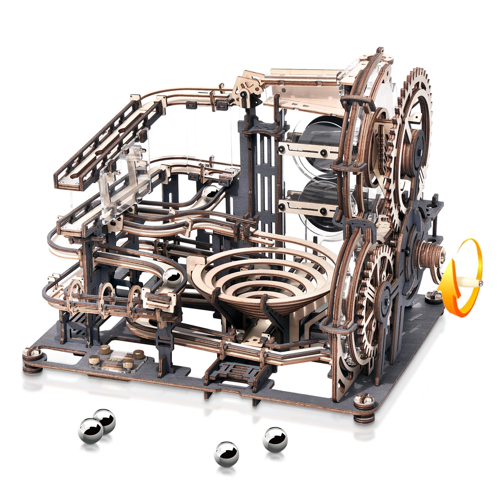 ROBOTIME 3D Puzzle Upgrade Marble Run, Wooden Model Kits for Adults to Build, Model Building Construction Jigsaw Craft, Birthday or Valentine's Day Gifts - Night City