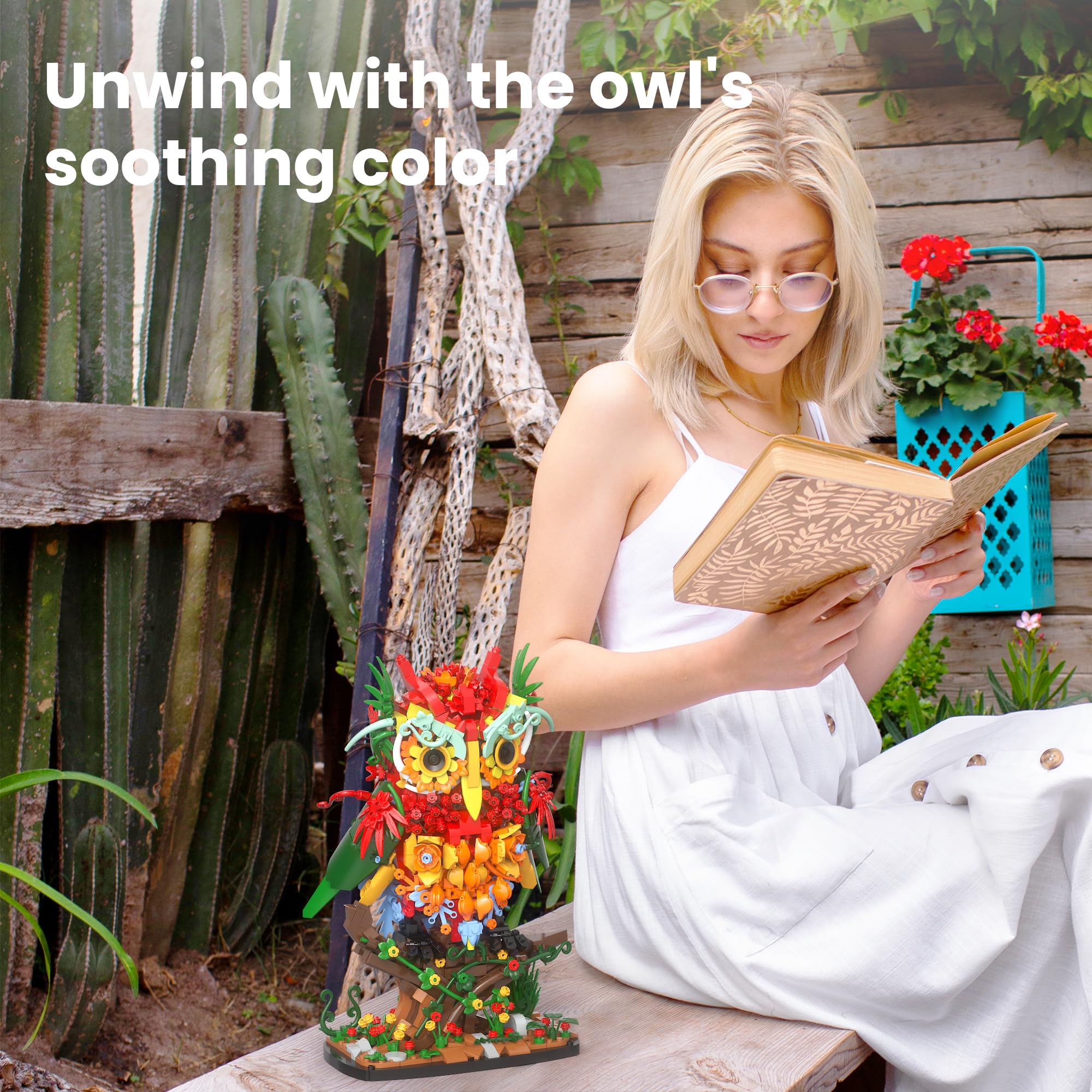 Sillbird Eulen Bauspielzeug Blumen von Botanicals Dekorative Sets für Erwachsene-Kreative Weihnachts- und Geburtstagsgeschenke (1309 Stücke-Orange) 7
