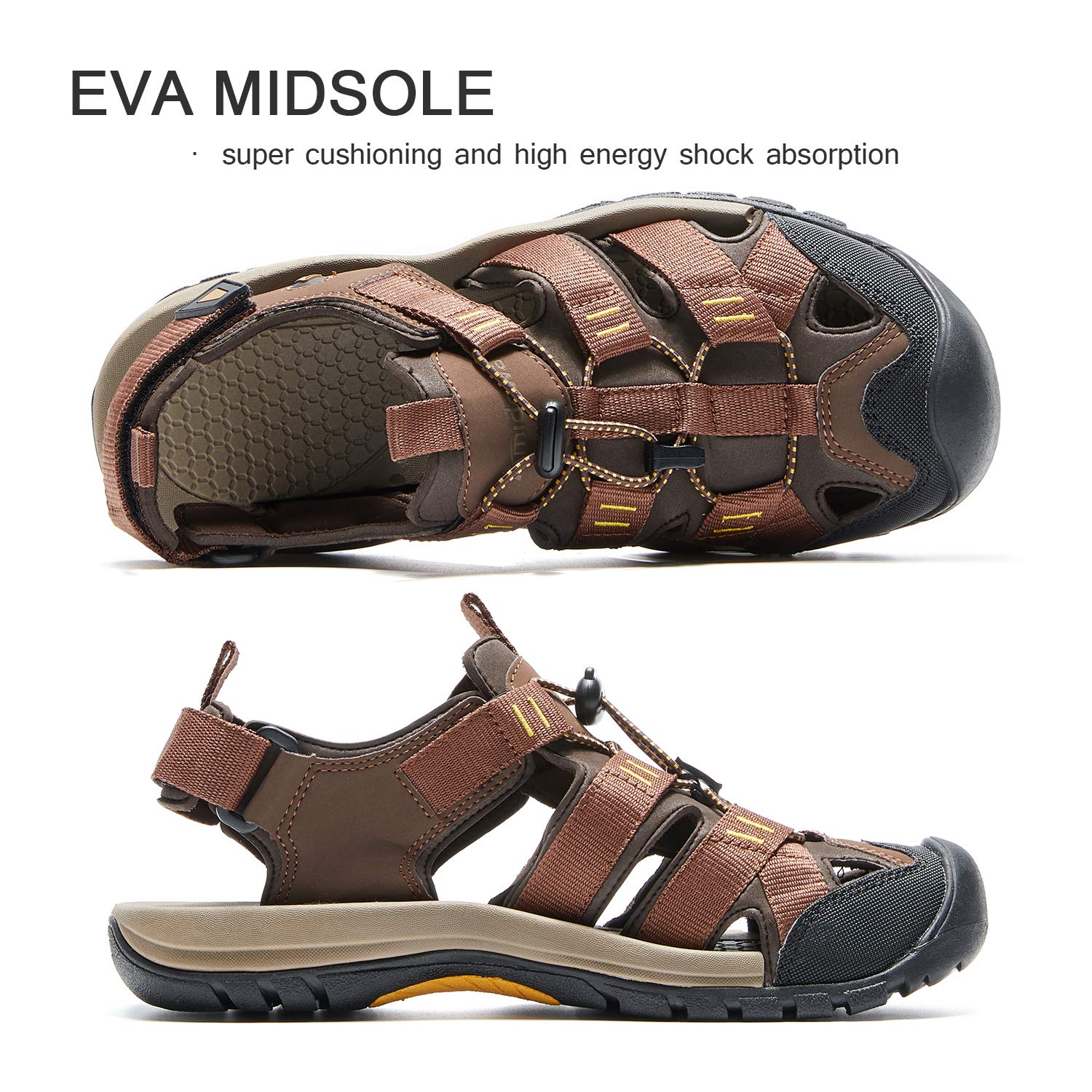 AMIDEWA Men\'s Hiking Sandals Closed Toe Adjustable Outdoor Sport Water Shoes for Athletic Fisherman Beach Walking - Brown - 11