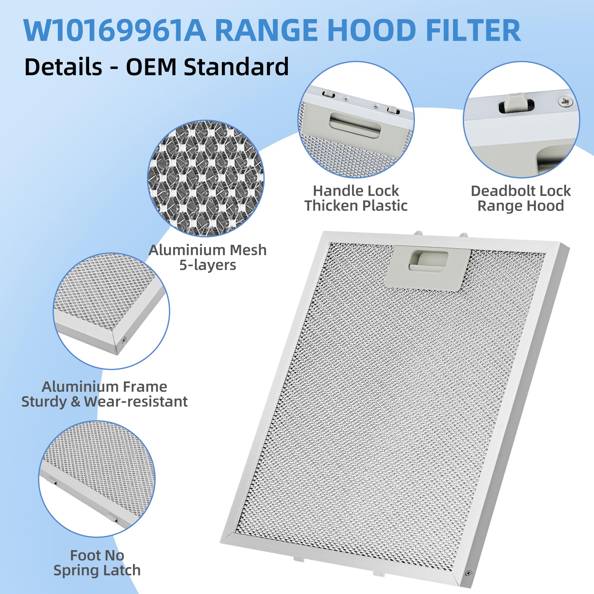 2PC W10169961A 10.5 x 12 in Range Hood Filter Aluminum Range Hood Vent Filter Compatible with Whirl.pool Ik.ea Kitchen.Aid Jenn.Air Range Hood