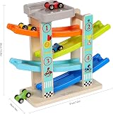 TOWO Zig Zag Ramp Toy – Slide Track with 4 Cars & Rooftop Parking Playset view 3