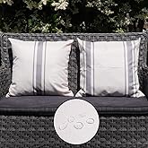 ONWAY Outdoor Pillow Covers Waterproof 20x20 Set of 2 Decorative Linen Throw Pillow Cover Beige and Grey Striped Outdoor Pill