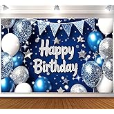 Royal Navy Blue Silver Happy Birthday Banner for Men 7x5ft Happy Birthday Backdrop for Boys Royal Blue Backdrop Birthday Decorations For Men Party Banner Decoraciones De Cumpleaños