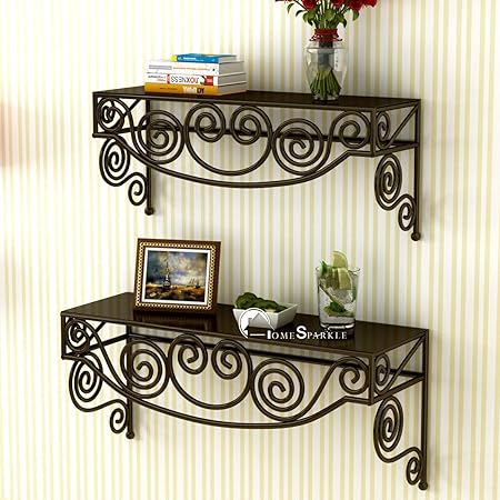 Home Sparkle Mild Steel Rack (Set of 2, Brown)