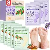 8Pack Moisturizing＆Foot Peeling Foot Mask,Hydrating Foot Masks Dry Cracked | Teacher Appreciation Gifts, Hydrating Foot Masks,Soothing Moisturizer Socks Repair Rough Heels＆Baby Soft Feet(8 Pairs）