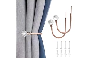 YH YAO Metal Curtain Holdbacks, 2PCS Crystal U Shaped Wall Mounted Hook for Home Decor, Decorative Curtain Tieback Curtain Drapery Hooks for Wall (Brass)