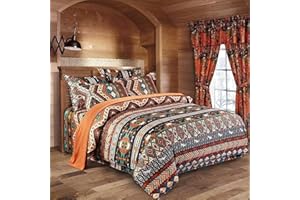 WJSKYDM Boho Style Full Size Quilt Set Reversible Bohemian Floral Strip Quilt Beddding Set, Soft and Lightweight Bedspread fo