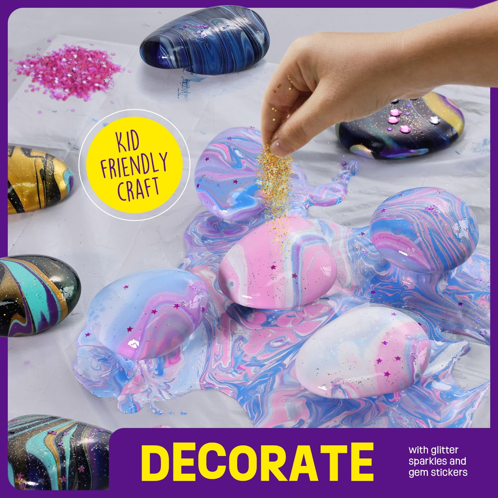 2 in 1 Rock Painting Art Kit - Glow in The Dark Pouring Rock Kit - Arts and Crafts for Kids Girls & Boys Ages 6-8, 8-12, Craft Paint Kits Creative Toys, Art Supplies Birthday Gift for Kids