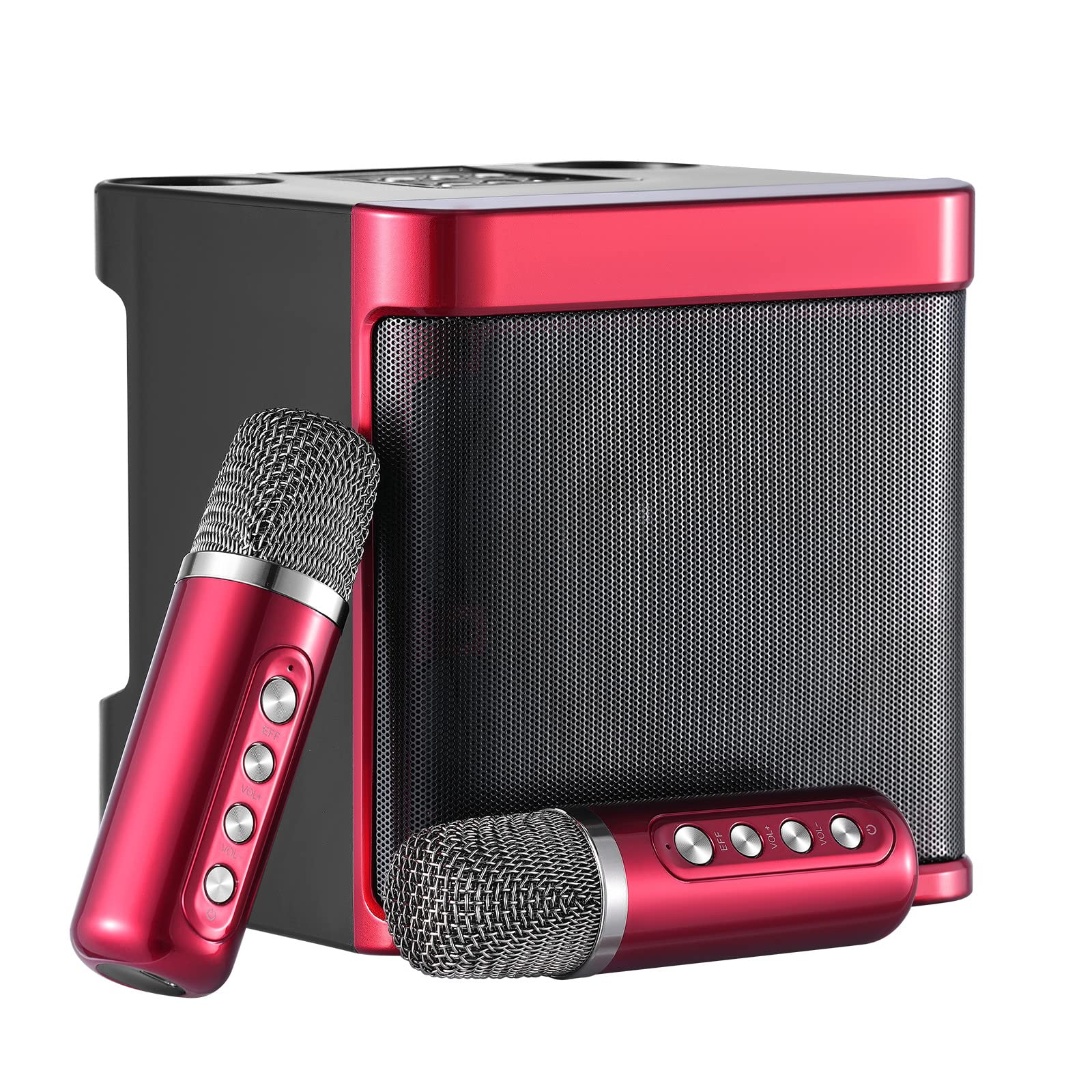 InLoveArts Karaoke Machine, 20-Watt Portable Karaoke Machine for Kids and Adults Bluetooth Speaker, 2 Wireless Microphones, PA System and Karaoke Song Mode, Red