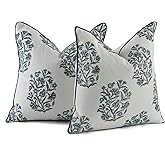 CPC Throw Pillow Covers for Couch, 18x18 Inch Decorative Couch Pillows for Living Room, 100% Cotton Boho Cute Outdoor Pillows, Flower Pillow Covers or Preppy Throws-Indigo Blue