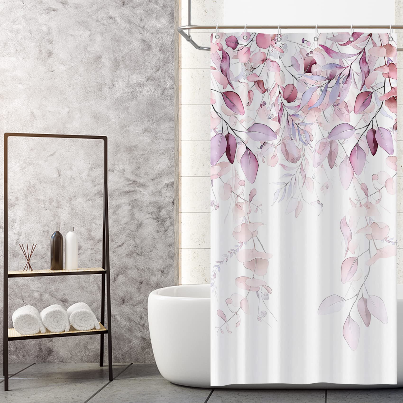 MIRRORANG Red Leaf Stall Shower Curtain,Sage Red Spring Botanical Plants Bathroom Curtain Sets with Hooks for Bathroom Home Decor,Waterproof Polyester, 36 x 72 Inches — image 1