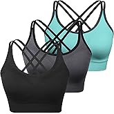 WOYYHO Cross Back Sports Bra for Women Padded Strappy Yoga Bra Medium Support Workout Bra for Athletic Gym Fitness 3 Pack