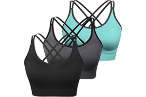 WOYYHO Cross Back Sports Bra for Women Padded Strappy Yoga Bra Medium Support Workout Bra for Athletic Gym Fitness 3 Pack