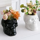 Tanvecle Skull Planter Pots 2-Pack, Gothic Skeleton Vase for Halloween | Ceramic planter for succulent, flowers, centerpiece table decor, punk home accessories, Day of the Dead vase planter bowl