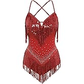 Women Sexy Sequin Fringe Bodysuit Romper Sparkly Tassel Latin Jazz Dance Acrobat Costume Dancing Music Festival Rave Outfits