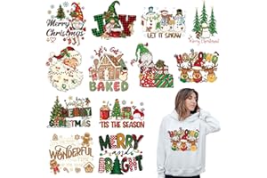 BANBBUR 12 Sheets Christmas Iron on Transfers for T-Shirts, Christmas DTF Transfers Ready to Press Heat Transfer Vinyl,HTV Vinyl Iron on Decals for T-Shirts Clothes Pillow Hoodie DIY Crafts