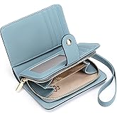 GAEKEAO Women's Wristlet Wallet with RFID Blocking, Small Vegan Leather Bifold Card Holder with Zipper Pocket & ID Window
