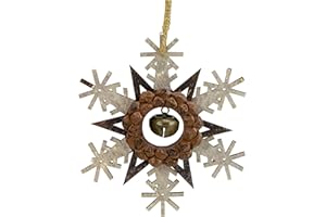 NORTHLIGHT Wooden Snowflake Christmas Ornament with Jingle Bell - 6" - Brown and Beige