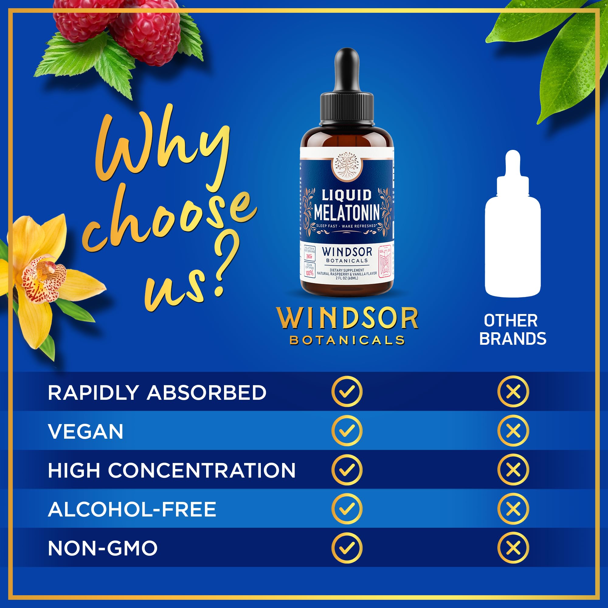 Liquid Melatonin for Adults and Kids 6 Years Up - 3mg Melatonin Drops Extra Strength Liquid Sleep Aid - Fast Absorbtion, Raspberry Vanilla Flavor Melatonina - 2oz, 2-Month Supply, Made in USA