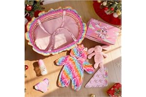 ARTST Reborn Baby Doll Accessories with Bassinet, Rainbow Unicorn Doll Clothes Outfit Set for 17-22 inch Newborn Babies,Realistic Toy for 3-12 Girls Boys(NO Doll)