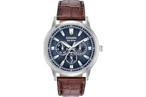 Citizen Men's Eco-Drive Corso Classic Watch in Stainless Steel with Brown Leather strap, Blue Dial (Model: BU2070-12L)