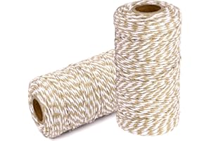 YZSFIRM Cotton Twine String Bakers Rope: 2 Roll Twines for Crafts Gift Wrapping - 656 Feet Khaki White Twine for Kitchen Cooking