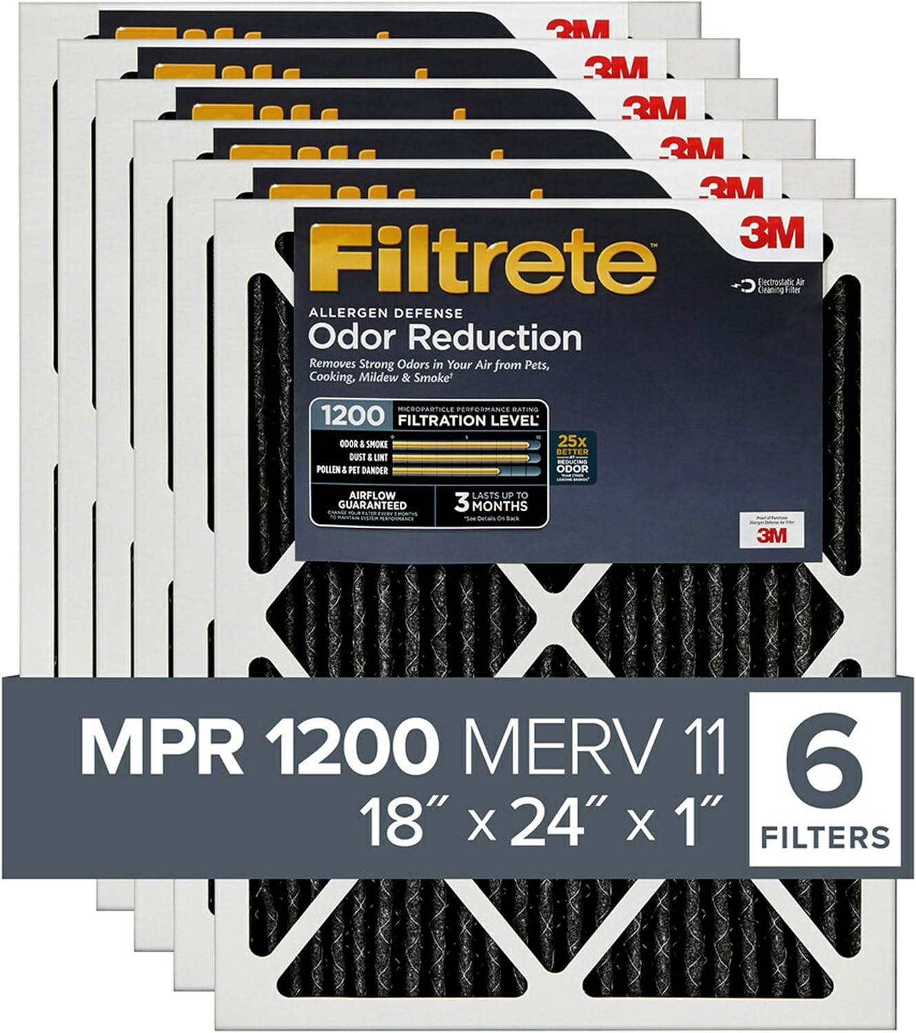 Filtrete 18x24x1, AC Furnace Air Filter, MPR 1200, Allergen Defense Odor Reduction, 6-Pack