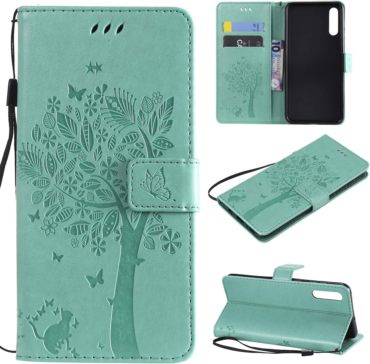 AILRINNI Case for Samsung Galaxy A70 - Premium Leather Flip Wallet Phone Case Cover Design for Samsung Galaxy A70 [Card Slots] [Magnetic Closure] [Kickstand] - Green