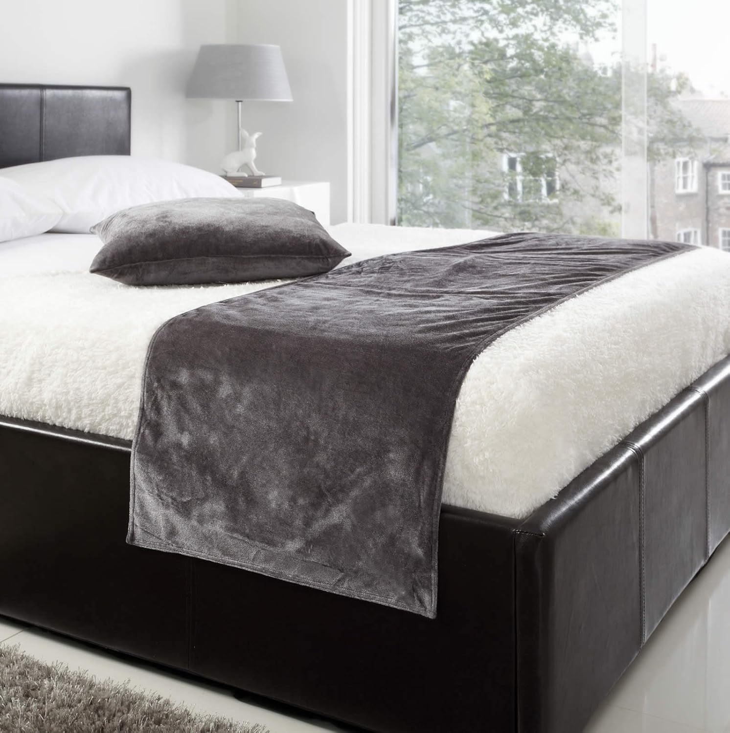Luxury Velvet Bed Runner, Velvet Throw Runners, 48cm x 195cm, Pewter